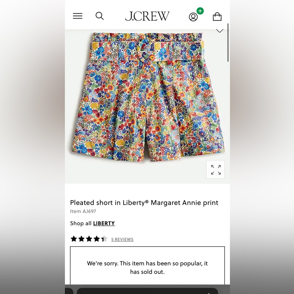 J Crew pleated belted shorts in Liberty Margaret Annie print size 0 100%…